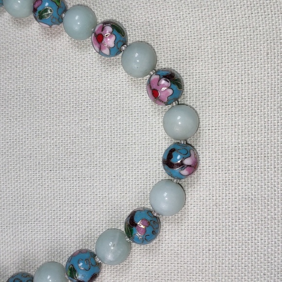 Cloisonne/Jade Graduated Bead Necklace - Picture 2 of 9